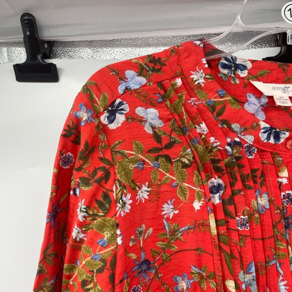 Terra & Sky Floral Pleated Tiered Dress Long Sleeve Orange/Multi Size 2X New - Picture 5 of 9